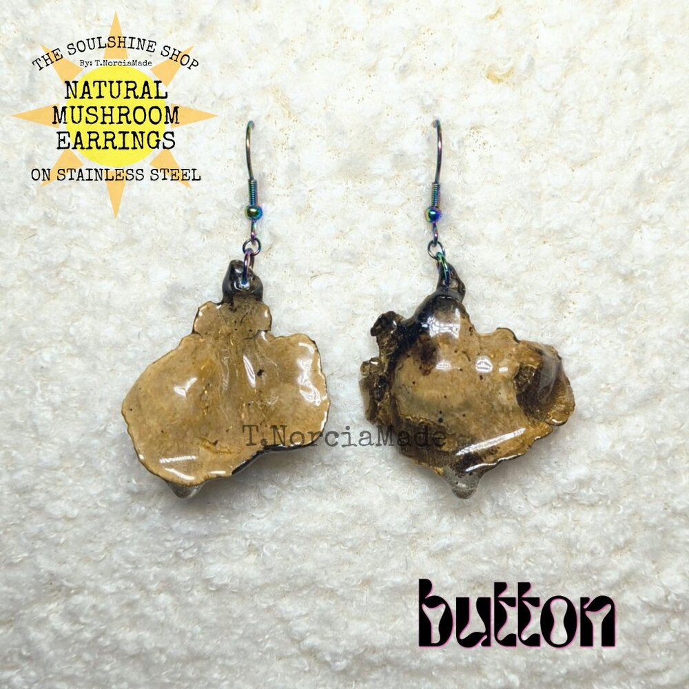 Button Natural Mushroom Earrings